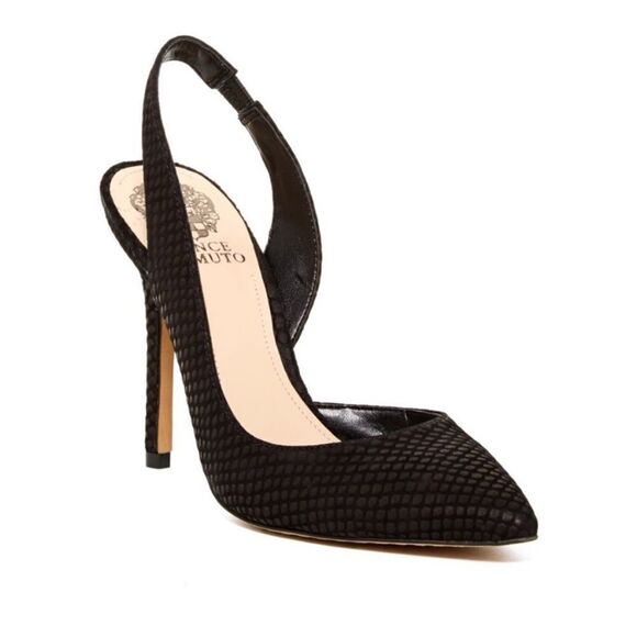 Vince Camuto Sassa Slingback Snake Print Embossed High Heel Black Pump - Picture 2 of 8